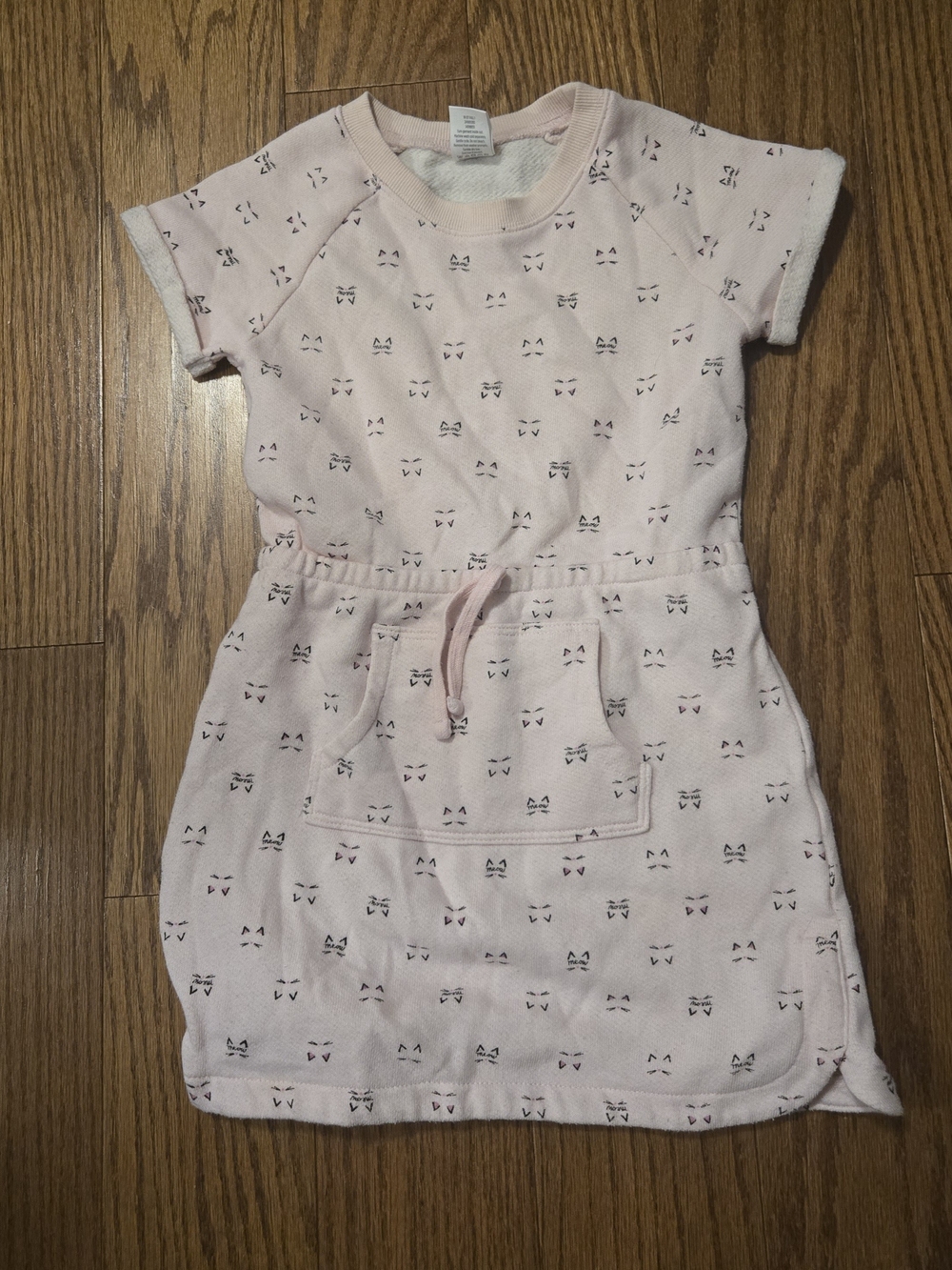 Gymboree Pale Pink Short Sleeve Drawstring Pocket Dress with Face Print